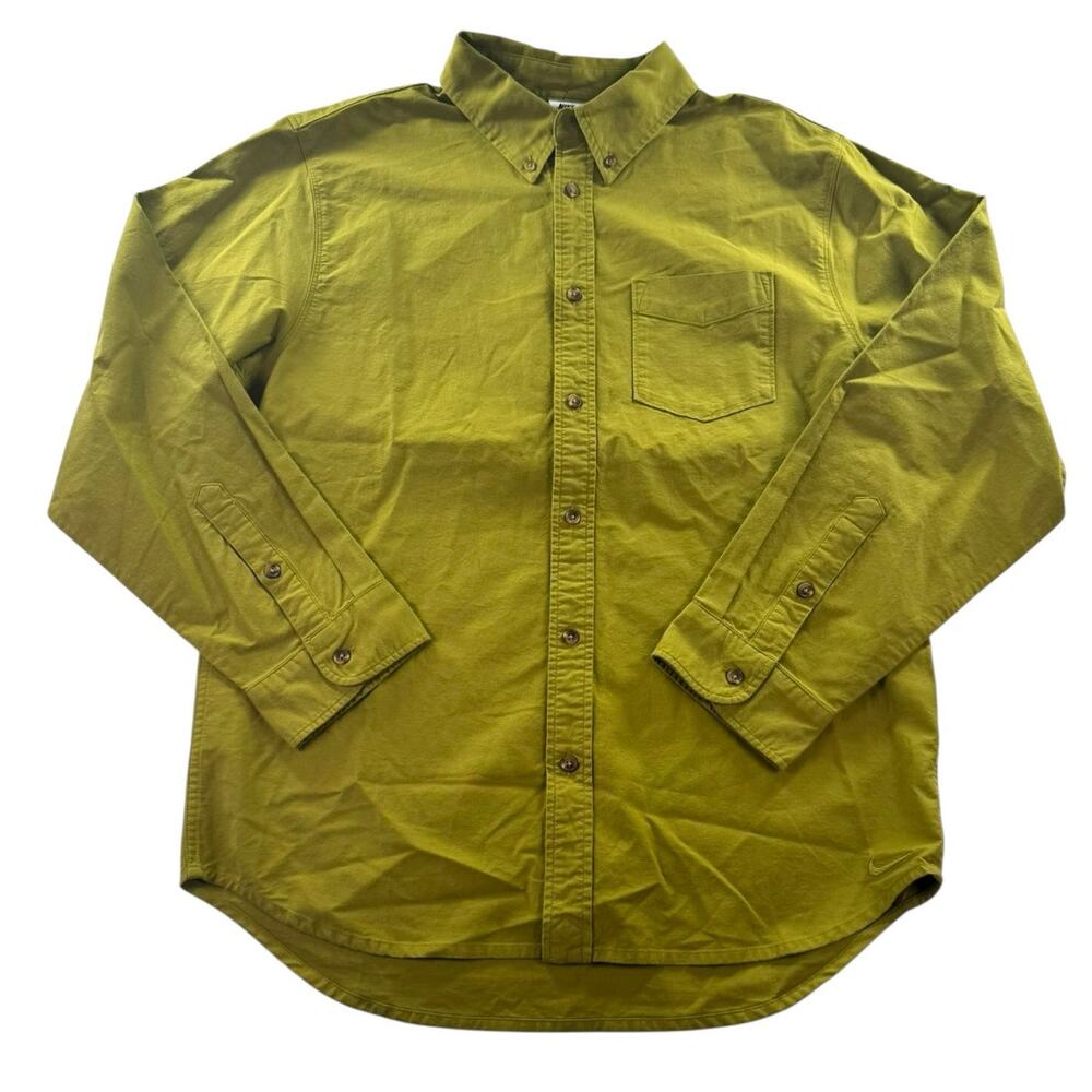 Nike Life Long Sleeve Oxford Shirt Mens S Moss Green Button Down Streetwear